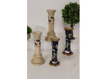 Two Pairs Of Decorative Ceramic Candleholders