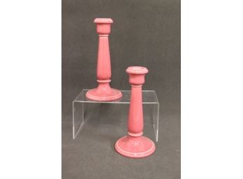 Pair Of Ault Pottery Early 20th Century Rare Pink Candlesticks - Swadlincote, Derbyshire, GB