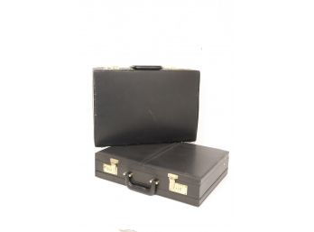 Two Black Leather Attache Cases - Combination Locks