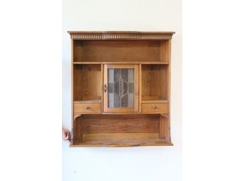 Vintage Farmhouse Hutch Top With Leaded Glass Center Door