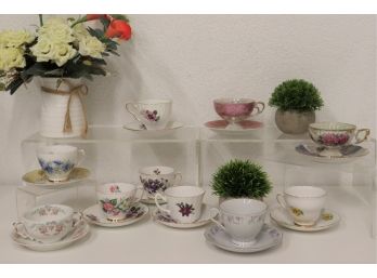 Collection Of 10 Tea Cups & Saucers - Various Marks - EliteWorks-Limoges, Delphine, Ridgways, Et Al