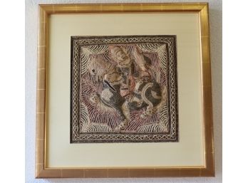 Vintage Kalaga Tapestry Burmese Goddess On Horseback -Matted And Framed