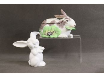 Rosenthal Bunny Figurine And Vintage Painted Bunny Cookie Jar (repaired Ear)