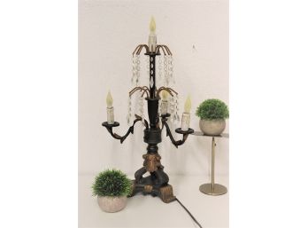 Candelabra Lamp In Black And Bronze-tone Metal With Glass Beads