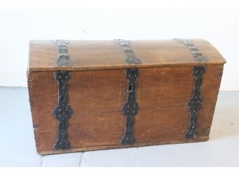 Old Rustic Wood Chest With Black Iron Hardware