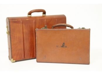 Two Vintage Cognac Leather Briefcases