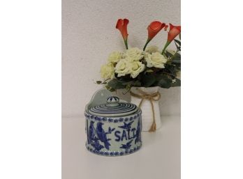 White And Blue Ceramic Hanging Salt Cellar