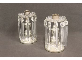 Pair Of Candlesticks - Shimmering Metal And Hanging Glass Baubles