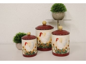 Trio Of Ceramic Mother Hen Kitchen Jars With Lids- Small, Medium, And Large -  Shuntai Craft Factory