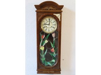 Grandmother Wall Clock With Leaded, Stained Glass Front Piece