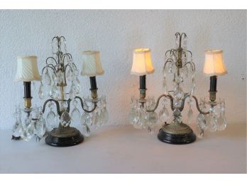 Pair Of Tabletop Candelabra Lamps - Styled As Small Chandeliers