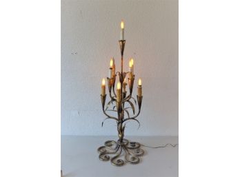 Patinated Wrought Iron 8 Bulb Electric Candelabra - Wheat Motif With Octopus Base