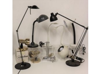 Group Lot Of Swing Arm And Gooseneck Lamps - And 2 Wall Lamps And One Ball Lamp