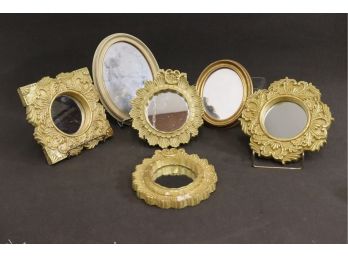 Grouping Of Six Gold-framed Mirrors - Small Enough To Be Hung Together