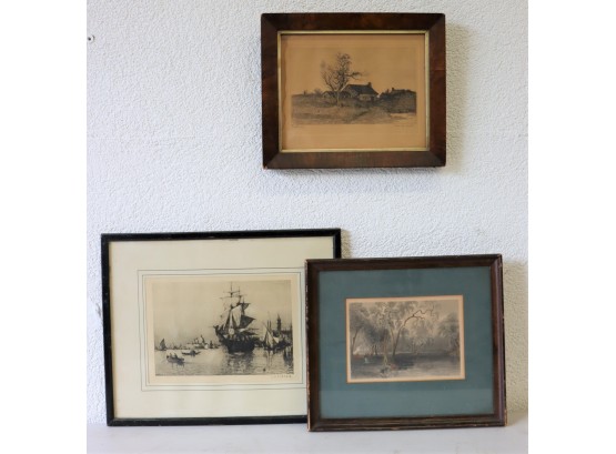 Three Framed Signed Etchings