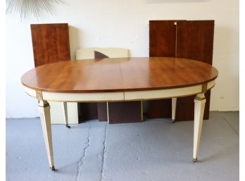 Vintage Directoire Style Oval Dining Table - Two Leaves And Removable Top Pad