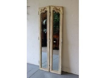 Vintage French Country Style Narrow Mirrored Armoire Doors