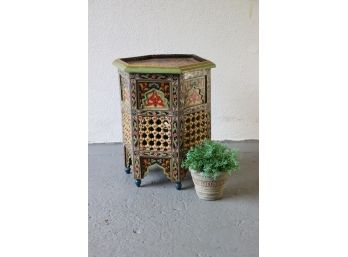 Ornately Hand Painted Arabesque Moroccan Side Table