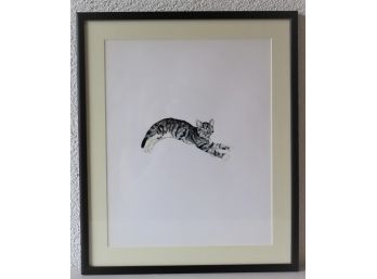 Leaping Kitten At Rest - Signed 'S. Mayer' - Acrylic On Paper, Memeless