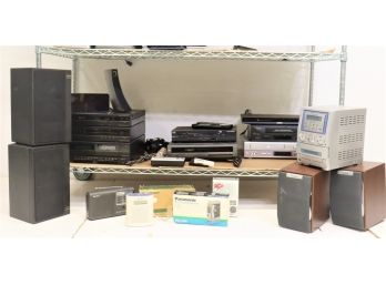 Shelf Lot -Stereo And Clocks