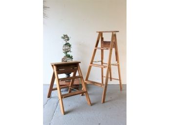 Two Wooden Ladders - One Two-step And One Three-step