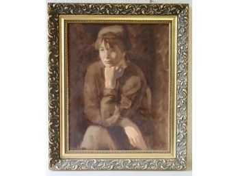 Portrait Of Green-eyed Pensive Lady - Oil On Board - Signed An Dated 'Spinner 89'