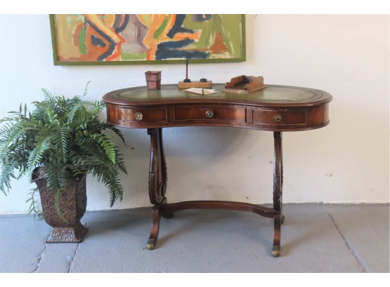 Empire-style Kidney Shaped Writing Desk - Green Faux Patina Decoration On Top