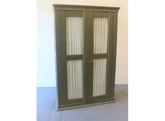 Pale Olive Green Armoire With Curtained Glass Panel Doors