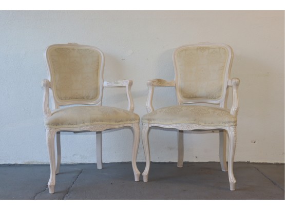 Pair Of Louis XVI Style Arm Chairs - Cream On White
