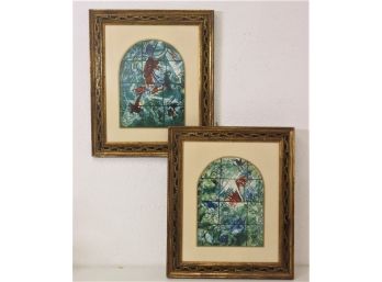Pair Of Framed Marc Chagall Framed Stained Glass Jerusalem Window Prints