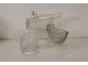 Group Lot Of Clear Glass Decorative Objects