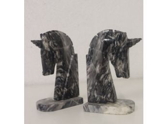 Pair Of Vintage Mid-century Marble Head Bookends (8.5'H )