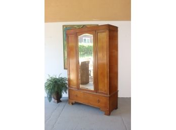 Large Vintage Wardrobe With Center Panel Full-length Mirror