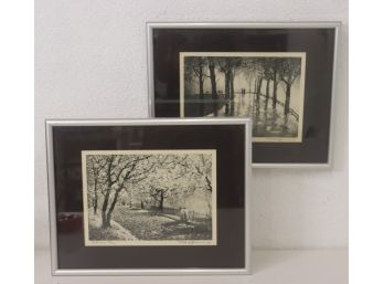 Pair Of Framed SETH HOFFMAN WOOD BLOCK PRINTS-Signed And Dated