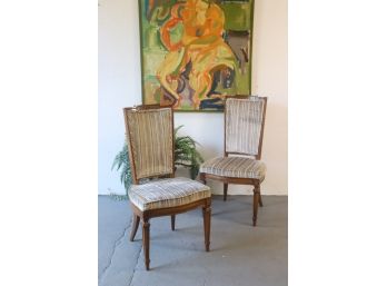 Two Parsons Chairs With Elegant Fabric And Double Welting