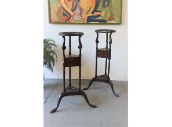 Pair Of Antique Wig Stands - Repurpose As Plant Stand? Dress Up Any Corner