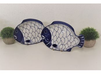 Pair Of Dansk Inter Designs Fish Platter Serving Dishes 11' Long