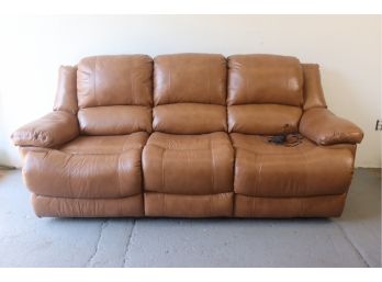 Three's Never A Crowd - Power Reclining Couch In Caramel Faux-Leather
