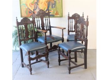 Lot Of 4  - Charming Spanish Renaissance Revival Armchair And Sidechairs