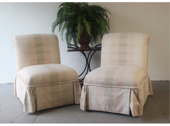 Pair Of  Pastel Trace Stripe Slipper Chairs