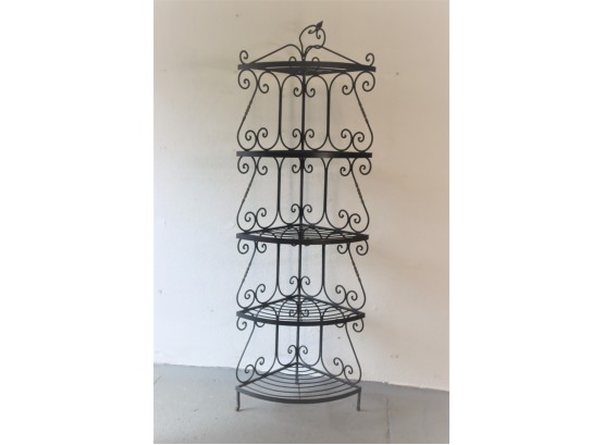Six Foot Tall Corner Plant Stand - Wrought Iron With 5 Glass Mirror Shelves