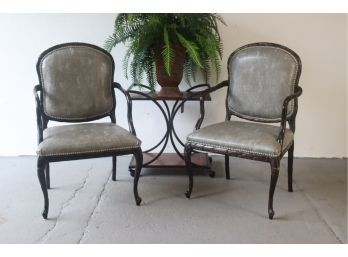 Pair Of Upsholstered Queen Anne Style Armchairs
