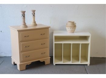 Three-Drawer Side Table And Open Shelf Accent Cabinet