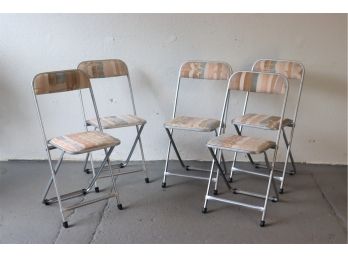 Group Of 5  Vintage Mid Century A. Fritz & Co Metal Folding Chairs- Silver Tone