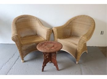 Pair Of Wicker Rattan Rolled Arm Chairs