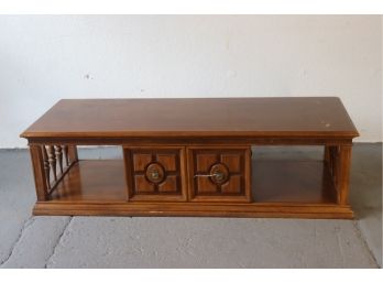 Wooden Coffee Table With Open Bottom Cabinetry And Shelves