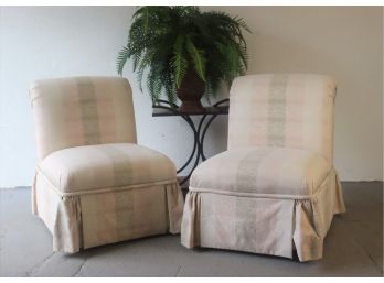 Pair Of  Pastel Trace Stripe Slipper Chairs