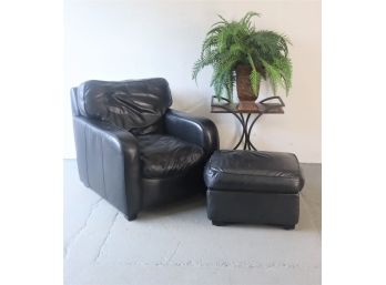 Hancock & Moore Black Leather Chair And Ottoman