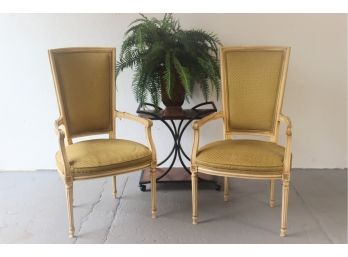 Two French Provincial Arm Chairs In Golden Taupe And Mocha Ivory