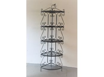 Six Foot Tall Corner Plant Stand - Wrought Iron With 5 Glass Mirror Shelves